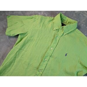 Polo Ralph Lauren Shirt 100% Linen Classic Fit Preppy Lime Green Men's M